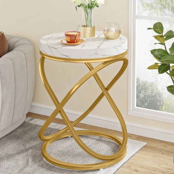 Faux Marble Round Side Table